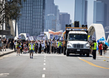 Anti-ICE Protesters Block 6th Street Bridge in Downtown Los Angeles